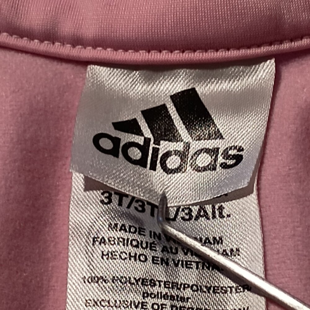 Adidas: Girl's Pink Track Jacket, Pockets Logo Stripe Sleeves, Size 3T - Picture 3 of 7